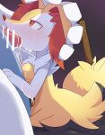 anthro areola biped bodily_fluids braixen breasts cum cum_in_mouth cum_inside duo erection female fur generation_2_pokemon generation_6_pokemon genital_fluids genitals hi_res legendary_pokemon lugia male nintendo nipples oral oral_penetration penetration penile penile_penetration penis pokemon pokemon_(species) rumine sex yellow_body yellow_fur