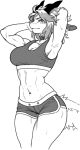  anthro big_breasts bottomwear bra breasts chabett clothing collar female gym_clothing hi_res horn muscular muscular_female pgm300 shorts smile solo sports_bra underwear 