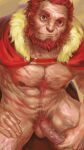  1boy abs bara bare_pectorals beard body_fur bonebeast cape cowboy_shot erection facial_hair fate/zero fate_(series) from_above full_beard hairy highres iskandar_(fate) looking_at_viewer male_focus male_pubic_hair mature_male muscular muscular_male naked_cape navel navel_hair nipples old old_man pectorals penis_grab pubic_hair red_cape sanpaku seductive_smile sitting smile solo sparse_chest_hair stomach tareme thick_beard uncensored wrinkled_skin 