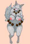 anthro areola bakki_(realius) big_breasts biped blush breasts canid canine female fox genitals hi_res huge_breasts innie_pussy inverted_nipples jewelry kemono looking_at_viewer mammal necklace nipples nude plump_labia pussy realius solo thick_thighs waist_accessory