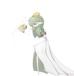  artist_name blue_eyes blush bob_cut bug closed_eyes colored_skin cutiefly dress gardevoir green_hair hands_on_own_cheeks hands_on_own_face highres joltik ktbr_2 multicolored_skin on_head pink_eyes pokemon pokemon_(creature) simple_background two-tone_skin white_background white_dress white_skin yellow_fur 