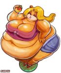  activision anthro bandicoot bedroom_eyes belly big_belly big_breasts blonde_hair blue_eyes bottomwear breasts chubby_cheeks cleavage clothed clothing crash_bandicoot_(series) crop_top cutoffs denim denim_clothing eyeshadow female flabby_arms food footwear front_view fruit fur hair hand_on_hip high-angle_view holding_food holding_fruit holding_object huge_breasts huge_hips huge_thighs lipstick looking_at_viewer love_handles makeup mammal marsupial midriff morbidly_obese morbidly_obese_anthro morbidly_obese_female narrowed_eyes obese obese_anthro obese_female open_mouth orange_body orange_fur overweight overweight_anthro overweight_female pale_fur plant plumpchu seductive shirt shoes shorts signature simple_background solo standing tawna_bandicoot thick_neck thick_thighs three-quarter_view topwear video_games wumpa_fruit 
