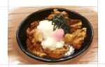  border bowl danryoku_r donburi food food_focus fried_egg meat no_humans nori_(seaweed) original pork realistic rice sesame_seeds still_life white_border 