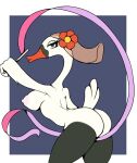 anatid anseriform anserinae anthro avian big_breasts big_butt bird breasts butt feathers female flower_accessory hi_res leaning long_neck nachete_el_oso nipples principal_swan_(kiff) rear_view ribbons solo swan tail tail_feathers wide_hips