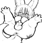 absurd_res animal_genitalia animal_humanoid animal_penis anus balls blush blush_lines canine_genitalia canine_penis feet genitals hair hands_on_mouth hi_res humanoid lagomorph lagomorph_humanoid long_ears looking_away made_in_abyss male mammal mammal_humanoid nanachi narehate pawpads penis rabbit_ears sheath short_hair solo spread_legs spread_toes spreading toes true_fossil_soul whiskers