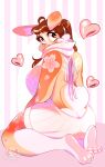  2023 absurd_res anthro biped breasts butt cherry_blossom clothed clothing eyelashes feet female fer_(ferwanwan) ferwanwan heart_symbol heart_tail hi_res lagomorph leporid looking_at_viewer looking_back looking_back_at_viewer mammal markings meme meme_clothing open_back_sweater pawpads paws pink_theme plant rabbit rear_view sitting solo sweater tail topwear virgin_killer_sweater 