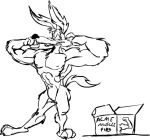  3_toes 4_fingers abdominal_bulge abs acme acme_products anthro arm_tuft biceps big_pecs biped black_and_white body_hair box bulging_butt bulging_thighs calf_tuft canid canine canis cardboard cardboard_box chest_hair claws clenched_teeth container coyote detailed digital_drawing_(artwork) digital_media_(artwork) elbow_tuft eyebrows featureless_crotch feet finger_claws fingers fist flexing flexing_bicep flexing_both_biceps forearm_tuft forearms glance grin grinning_at_viewer growth_pills half-closed_eyes knee_tuft leg_tuft looking_at_viewer looney_tunes low_res male mammal monochrome muscular muscular_anthro muscular_male narrowed_eyes navel nipples nude open_box pecs plantigrade raised_eyebrow ribs shoulder_tuft sketch smile smiling_at_viewer smirk smirking_at_viewer solo standing stevethedragon teeth teeth_showing thick_calves thick_thighs thigh_tuft toe_claws toes top_heavy tuft vein veiny_muscles warner_brothers wide_hips wile_e._coyote 