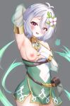  armpits breasts bridal_gauntlets craig_(2980ct) dress flower hair_flower hair_ornament highres kokkoro_(princess_connect!) nipples one_breast_out petticoat pink_eyes pointy_ears presenting_armpit princess_connect! short_hair slip_showing small_breasts white_hair 