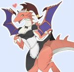  2021 anthro breasts brunhilda_(dragalia_lost) claws clothed clothing collar cygames digital_media_(artwork) dragalia_lost dragon dress female horn maid_headdress membrane_(anatomy) membranous_wings nintendo open_mouth red_body red_scales scales simple_background solo unknown_artist video_games wings 
