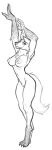  2020 absurd_res anthro areola big_breasts breasts canid canine chest_tuft claws digitigrade female genitals hands_above_head hi_res inner_ear_fluff lakeslug long_legs looking_aside looking_away mammal maned_wolf navel neck_tuft nipples nude pussy slim small_waist solo stretching toe_claws tuft 