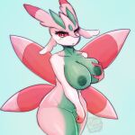  anthro arthropod breast_grab breast_play breast_squish breasts female female/female generation_7_pokemon hand_on_breast hi_res insect insect_wings jigglensfwsnacc lurantis nintendo pokemon pokemon_(species) solo squish wings 