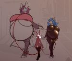  absurd_res anthro areola areola_slip balls big_breasts big_tail black_sclera blue_eyes blue_hair bottomless breasts chastity_cage chastity_device clothed clothing collar demon felid female femboy firepawdacat fish fluffy fluffy_tail genitals gold_(metal) gold_chastity_cage gold_chastity_device group hair hi_res huge_breasts hyper hyper_breasts hyper_pregnancy larger_female latex latex_clothing latex_skinsuit leash leashed_collar legwear lodi_(artist) lodi_(character) long_hair male mammal marine mostly_nude pantherine pregnant pregnant_female purple_hair shark size_difference skinsuit smaller_male tail thick_thighs thigh_highs thigh_highs_only tiger tight_clothing topwear topwear_only trio walking wraps 