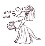  accessory anonymous_artist anthro big_breasts breasts clothing dress eyelashes female flower flower_in_hair hair hair_accessory holding_flower holding_object kobold long_tail monochrome open_mouth plant reptile scalie simple_background sketch solo wedding_dress white_background yelling 