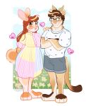  2023 anthro biped border breasts clothed clothing cougar crossed_arms dress duo eyewear felid feline female fer_(ferwanwan) ferwanwan glasses hair heart_symbol hi_res horn javier_(scraphead) lagomorph leporid male male/female mammal rabbit standing tail watermark white_border 