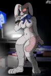  absurd_res bow_tie clothing costume female five_nights_at_freddy&#039;s five_nights_at_freddy&#039;s:_security_breach freddy_(fnaf) fursuit glowing glowing_eyes hi_res human knife lagomorph leporid mammal open_mouth rabbit reflection scottgames solo st4rvy_(artist) suit thick_thighs ursid vanny_(fnaf) video_games 