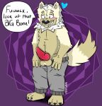  absurd_res anthro balls blush canid canine canis english_text genitals hi_res inufurby knot male mammal paws profanity slightly_chubby slightly_chubby_anthro solo text wolf 