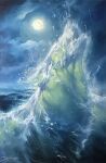  canid canine canis cloud dimitri_sirenko elemental_creature hi_res howl mammal moon night oil_painting_(artwork) painting_(artwork) sea sky solo traditional_media_(artwork) water water_creature wave wolf 