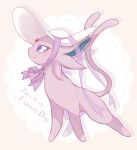  blush bright_pupils character_name closed_mouth clothed_pokemon dated em_ivy_akippoi espeon forehead_jewel forked_tail from_side full_body hat highres pokemon pokemon_(creature) purple_eyes purple_fur purple_ribbon purple_tail ribbon smile solo standing sun_hat tail white_hat white_pupils 