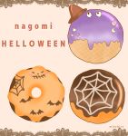  artist_name bat_(animal) crescent doughnut food food_focus halloween highres icing mikahiro_food no_humans original pastry silk spider_web 
