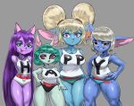  absurd_res big_breasts blonde_hair blue_body bodypaint bottom_heavy breasts cleavage clothed clothing ear_piercing female green_hair group hair hi_res humanoid humanoid_pointy_ears league_of_legends lulu_(lol) panties piercing pigtails poppy_(lol) purple_body purple_hair riot_games shirt short_stack slim small_breasts t_roppart1 tank_top thick_thighs thong topwear tristana_(lol) underwear vex_(lol) video_games white_hair yordle 