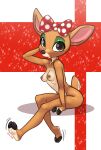  absurd_res accessory anthro breasts capreoline cervid cervine clarice_(rudolph_the_red-nosed_reindeer) female hair_accessory hair_bow hair_ribbon hi_res looking_at_viewer makeup mammal modelling nipples nude pose reindeer ribbons rudolph_the_red_nosed_reindeer_(series) siroc solo 