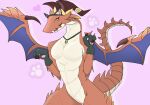  anthro breasts brunhilda_(dragalia_lost) cat_ear cat_paws claws clothed clothing collar cygames digital_media_(artwork) dragalia_lost dragon female genitals horn looking_at_viewer membrane_(anatomy) membranous_wings nintendo open_mouth red_body red_scales scales simple_background solo unknown_artist video_games wings 