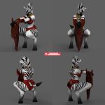 absurd_res accessory anthro bambookat clothed clothing equid equine female front_view hi_res hooves mammal rear_view side_view solo tail zebra