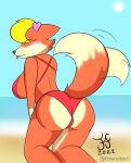  &lt;3 animal_crossing anthro audie_(animal_crossing) beach bikini blep blush blush_lines butt canid canine canis clothing etherial_bitch female heartpin hi_res mammal nintendo profanity seaside solo swimwear tongue tongue_out video_games wolf 