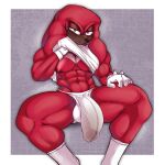 absurd_res anthro bulge clothing echidna genitals gloves handwear hi_res knuckles_the_echidna looking_at_viewer male mammal monotreme muscular muscular_male navel nipples oboii penis sega simple_background solo sonic_the_hedgehog_(series) underwear