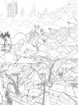 2022 absurd_res bandai_namco black_and_white digimon digimon_(species) digital_drawing_(artwork) digital_media_(artwork) female hi_res ivy_(plant) justablank kinetta_(justablank) monochrome plant post-apocalyptic renamon ruins signature solo street_lamp tree