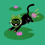 absurd_res ambiguous_gender domestic_cat felid feline felis feral flower frog_hat green_background hi_res leap_year lily_pad little_kitty_(lkbc) little_kitty_big_city mammal official_art pawpads plant running shanhorandraws simple_background solo whiskers