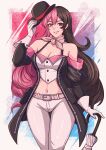  absurdres blueriest breasts cleavage commission commissioner_upload gloves hat_tip heterochromia highres jacket large_breasts long_hair neckerchief neo_politan pink_eyes pink_hair rwby very_long_hair white_gloves wide_hips 