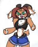  anthro blush bottomwear bovid caprine clothing crop_top fan_character female horn hotpants low_res mammal pace-maker remy_rocks shirt shorts solo topwear 
