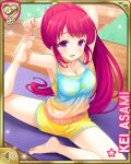  asami_kei bare_arms bare_legs bare_shoulders blush breasts cleavage girlfriend_(kari) light_smile long_hair open_mouth ponytail purple_eyes red_hair stretching swept_bangs very_long_hair yoga 