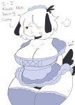 :3 anthro big_breasts black_clothing black_ears black_neckwear black_panties black_tail black_underwear blush breasts breath canid canine canis choker chubby_female clothing dialogue digital_media_(artwork) domestic_dog dress embrace english_text female floppy_ears front_view fur hair hair_over_eye hands_behind_back headgear headwear hi_res jewelry legwear looking_away maid_uniform mammal necklace one_eye_obstructed panties portrait puppychan puppychan48 purple_clothing purple_dress purple_headwear purple_legwear purple_stockings simple_background solo stockings tail_motion tailwag text three-quarter_portrait underwear uniform white_background white_body white_fur 