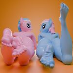 1:1 aloe_(mlp) anthro bamb00 blender_(artwork) blender_cycles blue_body blue_hair butt curling_toes digital_media_(artwork) duo earth_pony equid equine feet feet_together female foot_focus friendship_is_magic hair hasbro hi_res horse looking_at_viewer lotus_(mlp) mammal my_little_pony mythological_creature mythological_equine mythology nude pink_body pink_hair pony simple_background smile smiling_at_viewer soles tailless toes tongue tongue_out wet_feet wrinkled_feet wrinkles