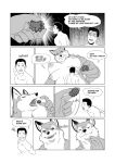  4_breasts aoino_broome bdsm berry bodily_fluids bondage bound breasts canid canine canis comic conditional_dnp dialogue domestic_dog duo eating english_text eyes_closed fangs female food fruit hi_res human humanoid inner_ear_fluff larger_female male mammal multi_breast nipples open_mouth plant simple_background size_difference sweat sweatdrop teeth text tongue tuft 