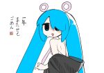  1girl :3 alternate_costume alternate_design alternate_hairstyle backless_shirt bare_back black_shawl blue_eyes blue_hair floating_headgear from_behind gloom_(expression) hair_over_one_eye half-closed_eyes halter_shirt halterneck hatsune_miku headgear inemuri_(jdq5e) long_hair looking_at_viewer looking_back necktie nervous_sweating no_sclera open_mouth pink_necktie shawl shirt simple_background solo sweat translated twintails upper_body very_long_hair vocaloid white_background white_shirt 