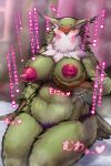 absurd_res anthro areola avian beak big_breasts bird blush breast_grab breasts clothed clothing eyewear female fur glasses green_body hand_on_breast hi_res japanese_text kanakakia nipples owl panties purple_clothing ramona_(unicorn_overlord) solo text thick_thighs underwear unicorn_overlord vanillaware