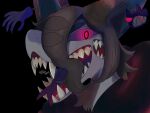  2024 87sukiyaki ambiguous_gender anthro black_background clothed clothing dated forked_tongue hi_res multi_mouth sharp_teeth simple_background snout solo teeth tongue unknown_species 
