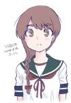 1girl blue_sailor_collar braid brown_eyes brown_hair brown_neckerchief character_name dated funipeta hair_over_shoulder kantai_collection long_hair neckerchief one-hour_drawing_challenge sailor_collar school_uniform serafuku shirt simple_background single_braid solo thick_eyebrows upper_body uranami_(kancolle) white_background white_shirt 