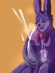  anthro bodily_fluids bonnie_(fnaf) bow_tie bow_tie_only cum cum_on_chest cumshot ejaculation erection excessive_cum eyes_closed five_nights_at_freddy&#039;s fur genital_fluids genitals hi_res icedoats lagomorph leporid male mammal mostly_nude musk penis purple_body purple_eyes rabbit scottgames solo vein veiny_penis video_games 