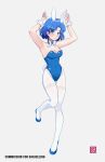  absurdres alternate_costume animal_ear_hairband animal_ears arms_up artist_logo bishoujo_senshi_sailor_moon blue_bow blue_bowtie blue_choker blue_eyes blue_footwear blue_hair blue_leotard bow bowtie breasts choker cleavage commentary commission covered_navel english_commentary fake_animal_ears fake_tail full_body hairband high_heels highres labirynthes leotard looking_to_the_side mizuno_ami pantyhose playboy_bunny rabbit_ear_hairband rabbit_ears rabbit_tail short_hair simple_background standing standing_on_one_leg strapless strapless_leotard tail white_background white_pantyhose wrist_cuffs 