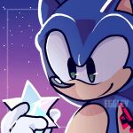  2024 2_frame_animation animated anthro blue_body blue_fur eggley_(artist) fur gradient_background green_eyes looking_at_object loop male sega simple_background solo sonic_the_hedgehog sonic_the_hedgehog_(series) star 
