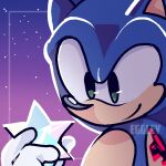  2024 2_frame_animation animated animated_png anthro blue_body blue_fur eggley_(artist) fur gradient_background green_eyes looking_at_object loop male sega simple_background solo sonic_the_hedgehog sonic_the_hedgehog_(series) star 
