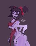  anthro apron apron_only arachnid arthropod chuyy clothing female grinning_at_viewer hand_on_butt hands_under_breasts hi_res looking_at_viewer muffet red_bow solo spider supporting_breasts three-quarter_view undertale undertale_(series) 