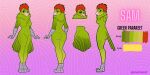  anthro avian bird breasts butt color_swatch feathers female green_body green_feathers hi_res marrieart medium_breasts neck_tuft parakeet parrot pink_background sam_(algaetoast) simple_background solo standing tail true_parrot tuft yellow_eyes 
