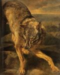  17th_century absurd_res ambiguous_gender ancient_art brown_body brown_fur canid canine canis detailed_background dewclaw digitigrade feral fur hi_res jan_fyt mammal nude oil_painting_(artwork) outside painting_(artwork) public_domain quadruped solo traditional_media_(artwork) wolf 