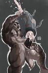  abs anthro balls black_hair black_nipples black_penis bodily_fluids brown_body brown_fur canid canine cum ejaculation erebonbon fur genital_fluids genitals grey_body grey_fur gulonine hair hi_res humanoid_genitalia humanoid_penis hybrid male mammal muscular muscular_anthro muscular_male mustelid musteline nipples nude pecs penetrable_sex_toy penis sex_toy solo styrling wolverine 