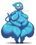  2023 anthro belly big_belly big_breasts blue_body blue_fur breasts cartoon_network chipchell claws clenched_teeth dialogue domestic_cat felid feline felis female fur hi_res looking_down mammal morbidly_obese morbidly_obese_anthro morbidly_obese_female navel nicole_watterson nipples nude obese obese_anthro obese_female overweight overweight_anthro overweight_female raised_tail solo tail teeth text the_amazing_world_of_gumball thick_thighs toe_claws wide_eyed 